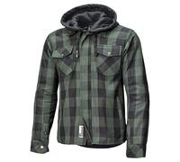 Held Lumberjack 2 - Motorrad Hemd mit Protektoren - CE zertifizierte Motorrad Jacke Herren EN 17092 - Flanell Material - Abnehmbare Kapuze - Soft-Protektoren Schulter&Ellbogen - Schw/grün, Größe M