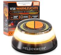 HELDENWERK® 2026 Warnleuchte V16 Notlicht für Auto & Motorrad | Bis zu 1 km sichtbar, 360° LED Rundumlicht, IP54 geschützt, integrierter Magnet, IDIADA geprüft, Notfalllicht inkl. Batterien