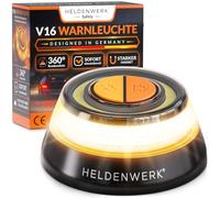 HELDENWERK® Warnleuchte V16 zertifiziertes Notlicht, für Auto & Motorrad | Bis zu 1 km sichtbar, 360° LED Rundumlicht, IP54 geschützt, integrierter Magnet, IDIADA geprüft, Notfalllicht inkl. Batterien