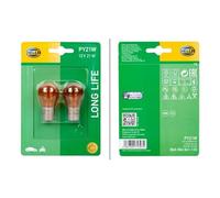 HELLA - Glühlampe - PY21W - Long Life up to 3x longer lifetime - 12V - 21W - Sockelausführung: BAU15d - Blister - Menge: 2 - 8GA 006 841-133