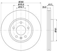 HELLA 8DD 355 129-171 Bremsscheibe - 55056PRO_HC - hochgekohlt - beschichtet - 300mm - 26mm - Innenbelüftet - für u.a. BUICK / CHEVROLET / DAEWOO / HOLDEN