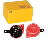 HELLA Fanfare - STYLE HORN TE24 SET - 12V - 110dB(A) - Frequenzbereich von: 400Hz - Frequenzbereich bis: 500Hz - Tiefton/Hochton - elektrisch - Gehäusefarbe: rot/schwarz - 3FH 007 424-801