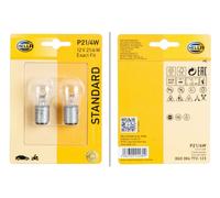 HELLA 8GD 004 772-123 Halogen Glühlampe - P21/4W - Standard - 12V - 4W - Sockelausführung Glühlampe: BAZ15d - Blister - Menge: 2