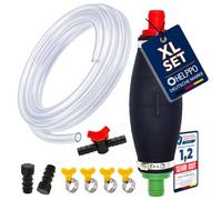 HELPPO Handpumpe Benzin Diesel Öl Wasser - Umfüllpumpe mit 2m Schlauch | Absaugpumpe, Kanister & Fass. 9-teiliges XL-Set mit Flüssigkeitsregler, kraftstoffresistent, ohne Strom.