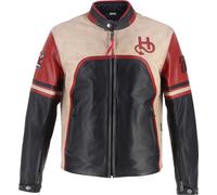 Helstons Indianapolis Motorrad Lederjacke, schwarz/beige/rot, Größe M