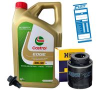 HENGST Ölfilter + 5L Castrol 5W-30 Edge LL Motoröl + Schraube VW 504.00 507.00