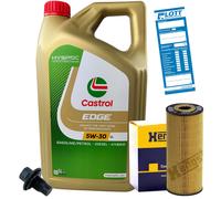 HENGST Ölfilter + 5L Castrol 5W-30 Edge LL Motoröl + Schraube VW 504.00 507.00