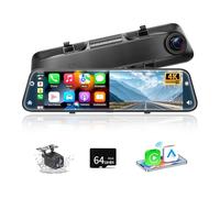Herilary 12 Zoll 4K Rückfahrkamera Spiegel mit Wireless Android Auto CarPlay, Dashcam Spiegel mit G-Sensor, Loop-Aufnahme, Einparkhilfe, Bluetooth, Mirror Link, AUX, SD-Karte, WDR, HD Touchscreen