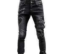 Herren Destroyed Stretch Jeans Coole Motorradjeans Mode Jeans Skinny Ripped Slim Fit Hip Hop Hose Mit Löchern Für Männer Reißverschluss Jeans Party Freizeithose Gothic Fashion Streatwear