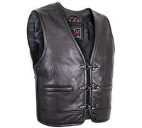 Herren Lederweste Biker Kutte Motorrad Weste Rindsleder Schwarze Karabiner