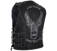 Herren Lederweste mit Schnallen und einer Adler Prägung Kutte Biker Weste Leder