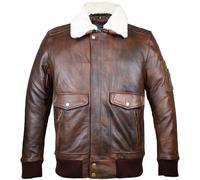Herren Motorrad Lederjacke Braun Flieger Bomberjacke mit Protektoren, Rindsleder