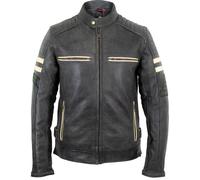 Herren Retro Motorrad Lederjacke mit Streifen Grau Bikerjacke Motorradjacke Rock