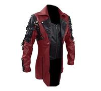 Herren Steampunk Lederjacke Schwarz Motorrad Jacke Retro Gothic Biker Ledermantel Mittelalter Uniform Mantel Viktorianischen Trenchcoats Bikerjacke Halloween Outfit