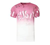 Herren T-Shirt mit Seitlicher Knopfleiste Verwaschen mit Farbverlauf Rundhals Stretch Herren-T-Shirt Casual Fit 288, Farbe:Rosa, Größe S-XXL:XL