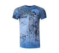 Herren T-Shirt Verwaschen Rundhals All Over Print Skull Snake Shirt S M L XL XXL 3XL 266, Farbe:Blau, Größe S-3XL:3XL