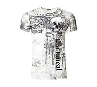 Herren T-Shirt Verwaschen Rundhals All Over Print Skull Snake Shirt S M L XL XXL 3XL 266, Farbe:Weiß, Größe S-3XL:3XL