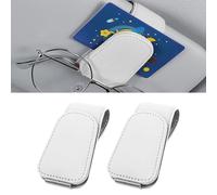 Heshebuy 2 Stück Brillenhalter für Auto Sonnenblende, Brillenhalter für Auto, Sonnenbrillenhalter Auto, Magnetische Auto Visier Brillenhalter,Sonnenbrillen Halterung/Ticket-Kartenclip (Weiß)