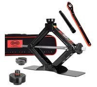 HEYNER® Multi Lift M Black + RubberPad Tesla Premium Scherenwagenheber runder Sattel + Tesla Gummiauflage schwarz