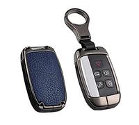HIBEYO Autoschlüssel Hülle Smart Funkschlüssel Discovery 4 LR4 passt für Land Rover Range Rover Sport Evoque für Jaguar XE XF XJ F-Pace F-Type Schlüsselbox Schutzhülle Leder 5 Tasten-Schwarz Blau