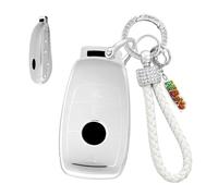 HIBEYO Autoschlüsselabdeckunge Passt für Mercedes Benz A C E S GLC GLE GLS CLA Klasse W205 W213 W177 X167 W222 G63 Silikon Schutzhülle Schlüsselcover Schlüsselhülle Schlüsselanhänger-3Tasten Silber