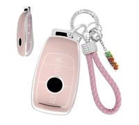 HIBEYO Autoschlüsselabdeckunge Passt für Mercedes Benz A C E S GLC GLE GLS CLA Klasse W205 W213 W177 X167 W222 G63 Silikon Schutzhülle Schlüsselcover Schlüsselhülle Schlüsselanhänger-3Tasten Rosa