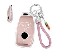 HIBEYO Autoschlüsselabdeckunge Passt für Mercedes Benz A C E S GLC GLE GLS CLA Klasse W205 W213 W177 X167 W222 G63 Silikon Schutzhülle Schlüsselcover Schlüsselhülle Schlüsselanhänger-4Tasten Rosa