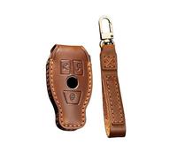 HIBEYO Smart Autoschlüssel Hülle passt für Mercedes Leder Schutzhülle mit Schlüsselanhänger Funkschlüssel Schlüsselhülle Cover für Benz A B C E G S R Klasse GLA GLC GLE GLS SL SLK Schlüsselbox-A Braun