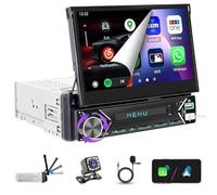 Hikity 1 Din Autoradio Wireless Carplay Andriod Auto mit 7” Motorisiertem Bildschirm Einziehbarer Touchscreen FM Radio mit 2USB Type-C AUX IN MIC EQ SWC Bluetooth Autoradio Rückfahrkamera Mirror Link