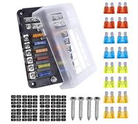 HISports 12 Fach Sicherungshalter,KFZ sicherungskasten 12v sicherungskasten für Auto, Boot, Marine, SUV, Wohnmobil, LKW mit ATO/ATC 20 Pcs Sicherung und LED-Anzeige Schutzabdeckung