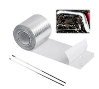Hitzeschutzband Auspuff Auspuffbandage, Auspuffband mit 2pcs Kabelbinder Hitzeschutz Auspuff Bandage 500 cm x 5 cm Hitzeschutzschlauch für Auto Motorrad Fächerkrümmer Krümmerband, 1 Stück, Silber