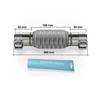 HJS 83 00 8411 Ø60mm Flexrohr Auspuff 250mm AUDI A8 (4E2, 4E8) 2 Schellen+ Paste