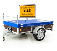 Hochwertige Anhängerplane 257 x 138 x 15 cm für Saris Anhänger mit Reling für H Gestell - wasserdichte PVC Abdeckplane I Plane nach Maß - Blau