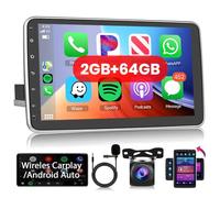 Hodozzy 1 Din Bildschirm 2G 64G Android Autoradio Wireless Carplay Android Auto, Radio 10,1 Zoll Vertikal Gedrehter Touchscreen Autoradio mit GPS Navi WiFi 1 Din Bluetooth FM/RDS Radio Rückfahrkamera