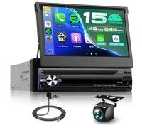 Hodozzy 4G+64G Autoradio 1 Din mit Wireless Carplay Android Auto, 7 Zoll Touchscreen mit Ausfahrbarem Manuelle Display, Android Radio mit Navi, WiFi, Bluetooth, FM/RDS-Radio, Rückfahrkamera, USB