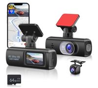 Hodozzy 4K Dashcam Auto Vorne und Hinten Auto Dash Cam mit WiFi Dual Auto Kamera mit APP Steuerung, Loop-Aufnahme, Super Nachtsicht G-Sensor Parken Monitor,Innen mit 64GB SD-Karte Autofahren Recorder