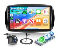 Hodozzy 6G+128GB 8-Core Android Autoradio für Mercedes Benz Smart 453 Fortwo 2014-2020 mit Wireless Carplay Android Auto, Radio 2 Din 9 Zoll Touchscreen Bluetooth Navi WiFi DSP FM/RDS Rückfahrkamera