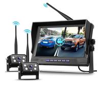 Hodozzy 9 Zoll IPS Monitor Digitales Kabellos Rückfahrkamera Set, mit Toter-Winkel-Warnung, Wasserdicht Rückfahrkameras Funk 2 Kameras Aufzeichnung, Nachtsicht, LKW/Anhänger/PKW/Wohnmobil 12V 24V