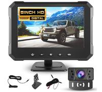 Hodozzy Digitales Rückfahrkamera-Monitor-Set, 5 Zoll 1080P HD Nachtsicht IP69 Wasserdicht mit Weitwinkel, Einfache Installation mit Kabel & Kurz-Kennzeichenhalter für LKW Anhänger Wohnmobil