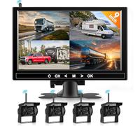 Hodozzy Rückfahrkamera Kabellos 4 Kameras 9 Zoll HD Monitor Wireless Rückfahrkamera Set, 18 IR-Nachtsicht wasserdichte RüCkfahrkamera Drahtlose 12V- 36V für Anhänger, Wohnmobil, Bus, LKW, PKW