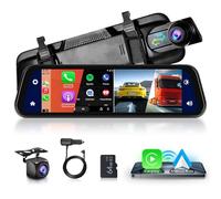 Hodozzy Spiegel Dashcam Carplay Wireless Android Auto Bluetooth 9,66 Zoll IPS Touchscreen Frontkamera Rückfahrkamera wasserdichte Nachtsicht WDR Autokamera Rückspiegel Parkmonitor 32G TF-Karte FM AUX