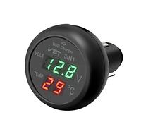 Hoembpn 3 in 1 Auto USB Ladegerät Voltmeter Thermometer mit LCD-Digitalanzeige Temperatur Tester Batteriespannung Monitor für 12V-24V Wohnwagen LKW SUV Bus