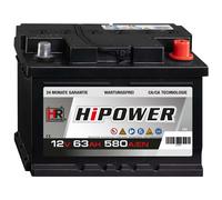 HR HiPower Autobatterie 12V 63Ah 540A ersetzt 44Ah 50Ah 54Ah 55Ah 60Ah 62Ah 64Ah