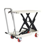 HTDRE Manuelle hydraulische Gabelstapler-Hebebühne, Mobile Hebebühne für Lagerfahrzeuge, tragbarer Wagen, klappbarer Scherenhubwagen (Tischplatte 700 x 450 mm, Höhe 720 mm)