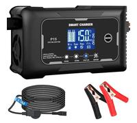 HTRC Ladegerät Autobatterie 12V/15A＆24V/10A, Ladegeräte für Autobatterien, Batterieladegerät KFZ für Auto, Motorrad, Rasenmäher, Boot, Lithium, LiFePO4, Blei-Säure(AGM, Gel, MF, EFB, SLA, VRLA usw)