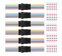 HUAZIZ 4 Polig Kabel Steckverbinder Stecker, 6 Sätze Wasserdichter Stecker Kabel Steckverbinder Stecker mit Kabel 20 AWG Marine für Auto KFZ LKW Kayak Boote Roller Motorrad, mit 30 Stück Lötverbinder