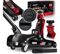 Humberg Wagenheber Hydraulischer Rangierwagenheber Auto Heber Niedrigprofil 2,5T 80-360 mm Rangierheber 2 Gummiauflagen Schwarz Rot