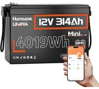 Humsienk 12V 314Ah LiFePO4 Lithium Batterie mit Bluetooth Integriertes 200A BMS, 4000-15000 Zyklen 3840Wh Nutzbare Energie, Perfekter Ersatz für AGM Gel Batterie für Wohnmobil, Solar System
