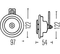 HELLA 3AL 002 952-841 Horn - M26 - 12V - 115dB(A) - Frequenzbereich: 335Hz - Tiefton - Gehäusefarbe: grau - Flachsteckanschluss