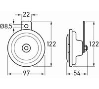 HELLA Horn - HEAVY DUTY HORN B36 - 24V - 105dB(A) - Frequenzbereich: 335Hz - Tiefton - elektrisch - Gehäusefarbe: grau/schwarz - Flachsteckanschluss - Menge: 1 - 3BA 002 768-382